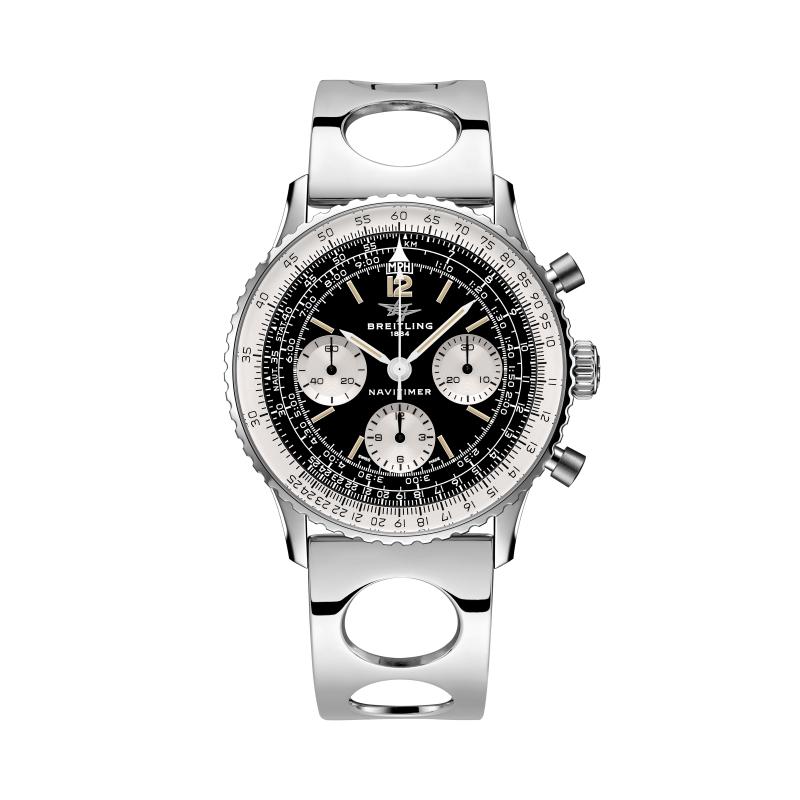 百年靈Navitimer B09 Chronograph 41 Tribute to Miles Davis航空計時腕錶，精鋼錶殼、黑色反熊貓面盤、Air Racer精鋼錶鏈，281,000元。（Breitling提供）