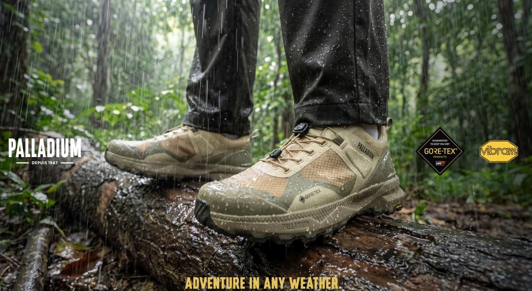 全球頂尖防水技術專家GORE-TEX®迎來問世50週年紀念，今年首度攜手法國軍靴品牌PALLADIUM推出聯名系列。