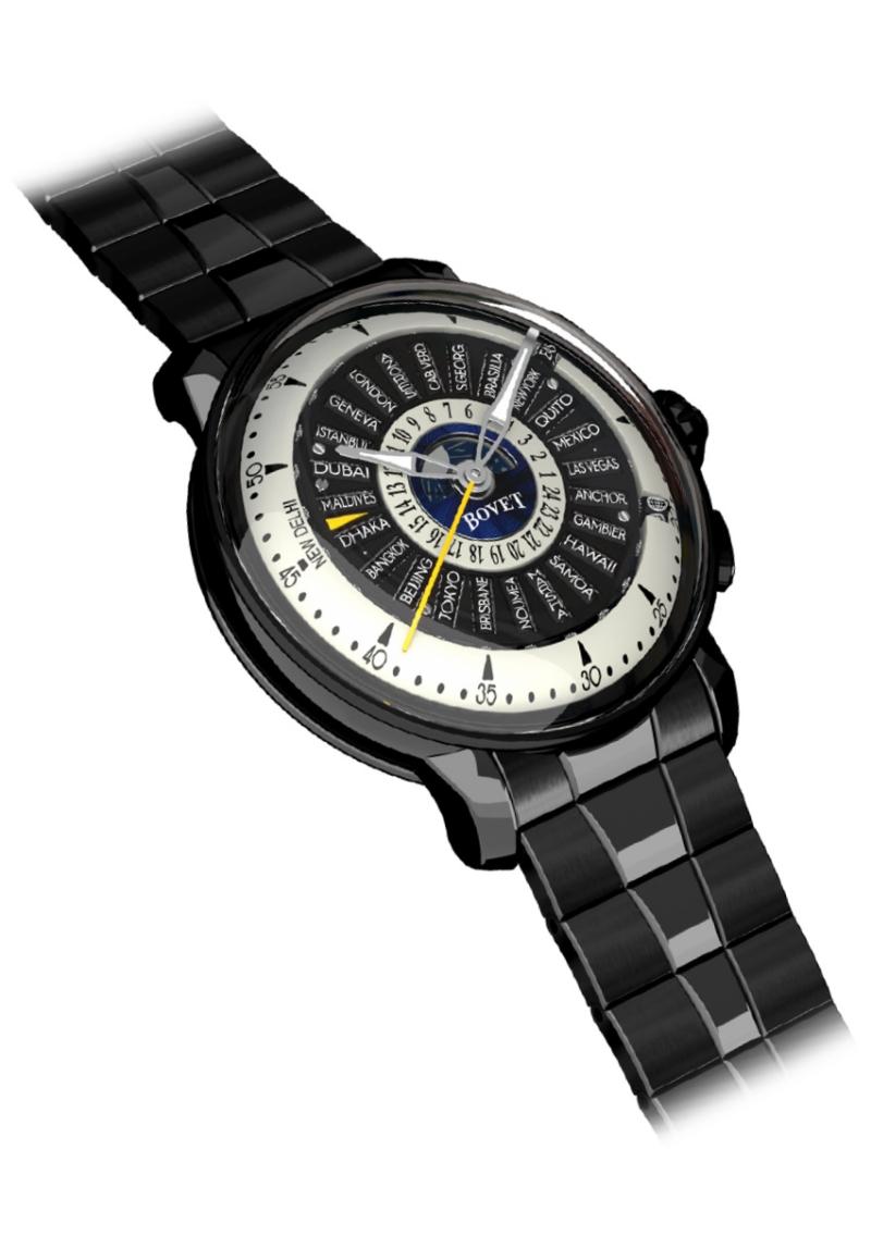 BOVET Récital 30 Ceramic世界時間腕錶，搭載R30-70-001自動上鍊機芯，高科技黑色陶瓷Dimier錶殼及陶瓷鍊帶，配置26個滾軸與中央24小時世界時間盤，可顯示25個獨立時區並因應四種時制，錶徑42mm，防水深度30米。（高登鐘錶提供）