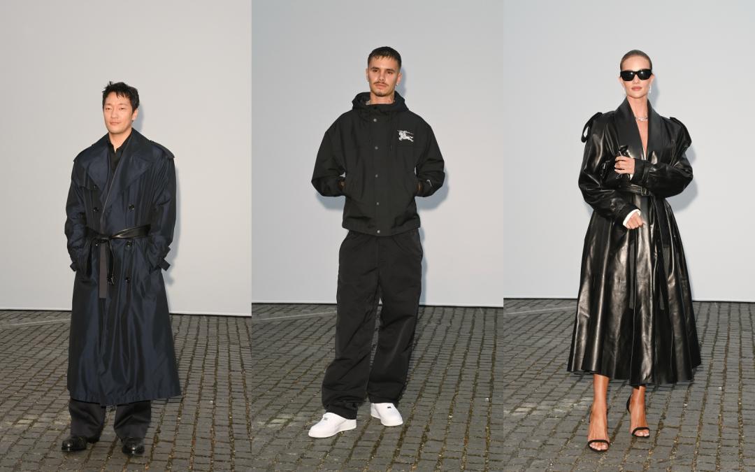 （左起）BURBERRY品牌大使孫錫久、羅密歐貝克漢（Romeo Beckham）、超模蘿西杭亭頓懷特莉（Rosie Huntington-Whiteley）都現身大秀現場。