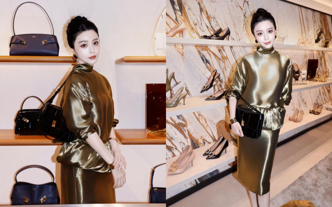 范冰冰選穿FERRAGAMO秋冬系列金色造型，形塑華麗女王氣勢。