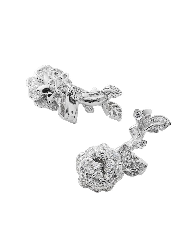 Rose Dior Bagatelle 18K白金鑽石耳環，1,600,000元。（DIOR提供）