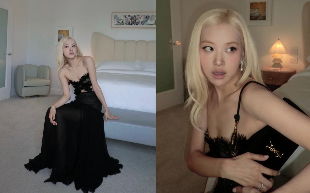 現身After Party時，Rosé又換上另一套甜辣造型，以中空黑色裙裝亮相。