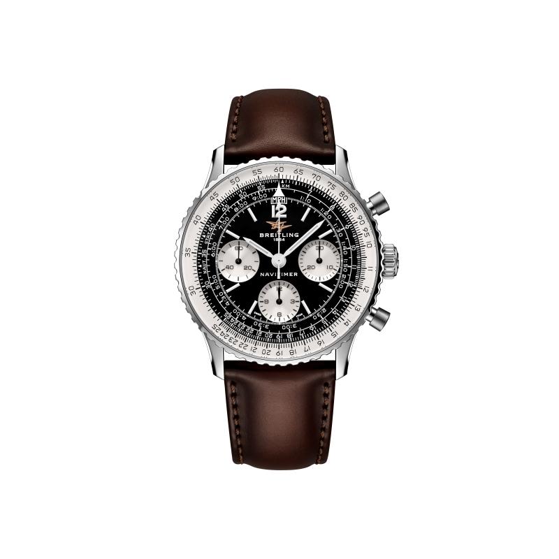 百年靈Navitimer B09 Chronograph 41航空計時腕錶，搭載B09手動上鍊機芯，精鋼錶殼、黑色錶盤、棕色小牛皮錶帶，計時功能，動力儲存約70小時，錶徑41mm，防水深度30米，約239,000元。（BREITLING提供）