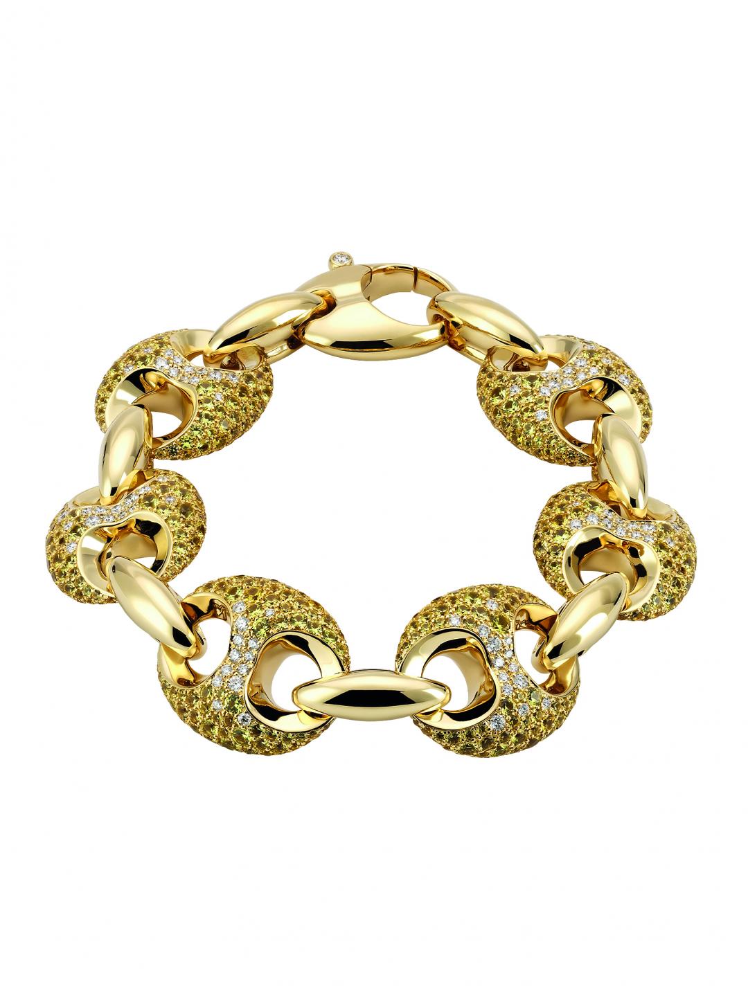 Gucci Marina Chain高級珠寶手鍊，黃金、黃色藍寶石、鑽石。
