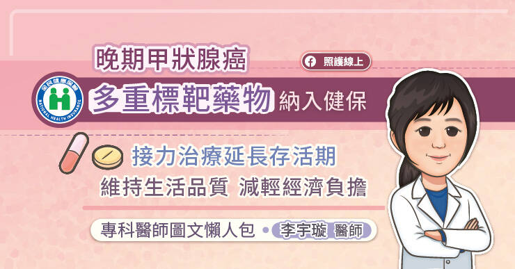 照護線上》晚期甲狀腺癌多重標靶藥物納入健保，接力治療延長存活期、維持生活品質、減輕經濟負擔，專科醫師圖文懶人包