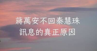沈榮欽國際視野》蔣萬安為何不回秦慧珠訊息？