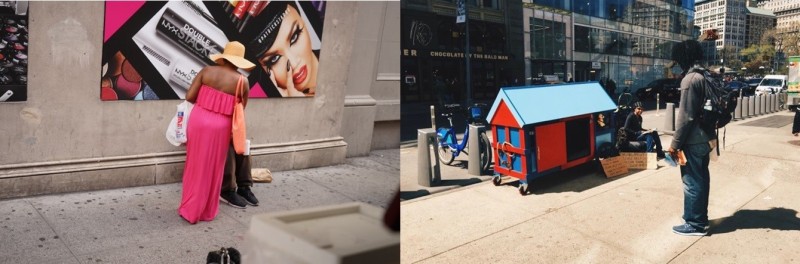 紐約客不是像一般人印象中那麼冷酷無情，許多民眾都會向遊民詢問是否需要幫助。（圖：作者提供）