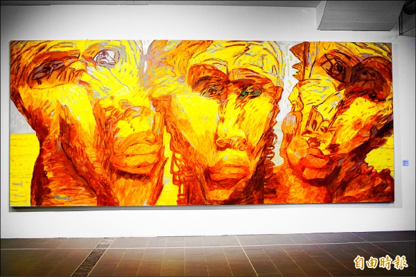 吳炫三非洲時期的作品「撒哈拉沙漠中的甜甜姑娘和她父母」。（記者何宗翰攝）