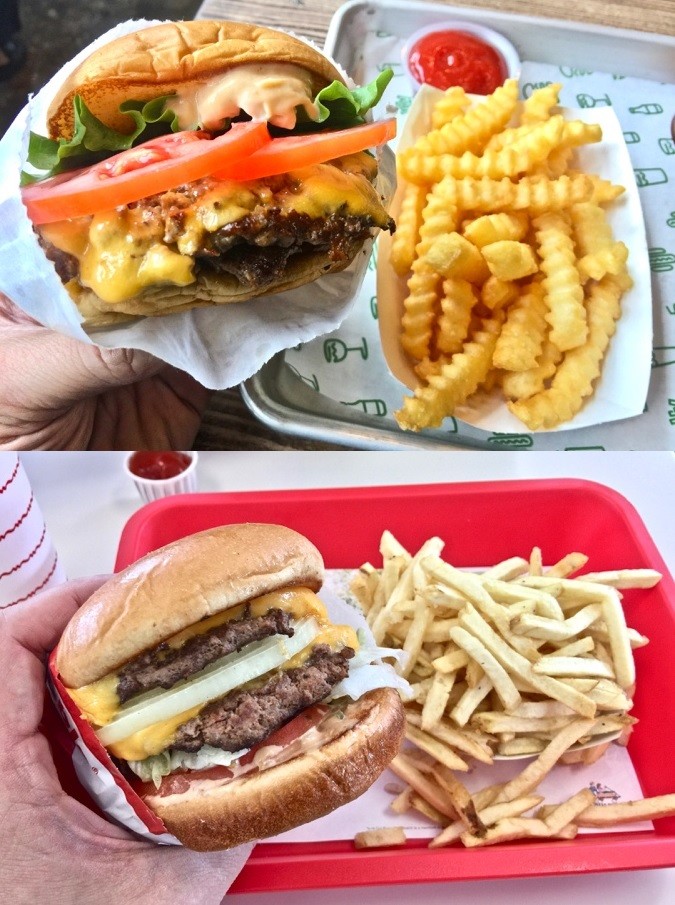 先不論價位，屬於同等級Shake Shack的Shake Burger （上） 漢堡雖然沒有洋蔥，但整體口味完全不是In－N－Out的Double Double （下） 所及。（圖：作者提供）