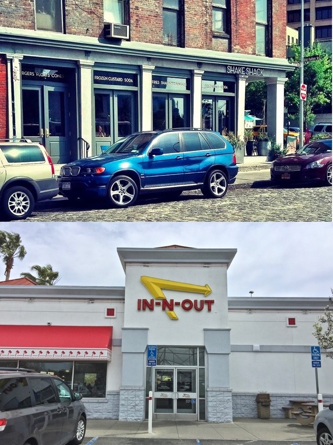 自從美國東岸紐約Shake Shack （上） 速食餐廳發跡之後，和西岸In-N-Out （下） 之間的比較聲音就沒間斷過。（圖：作者提供）