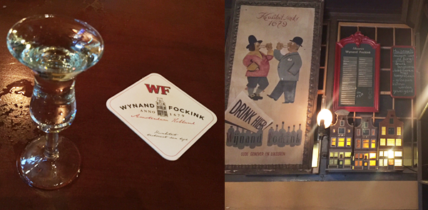 裝滿Dutch Tulip Glass的Jenever（左），Wynand Fockink品飲室一景（右）。（圖：作者提供）