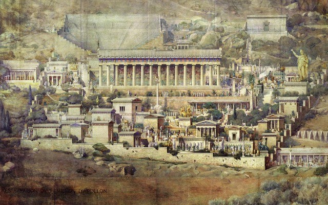 法國建築師繪製的德爾斐神殿想像圖。（維基共享）