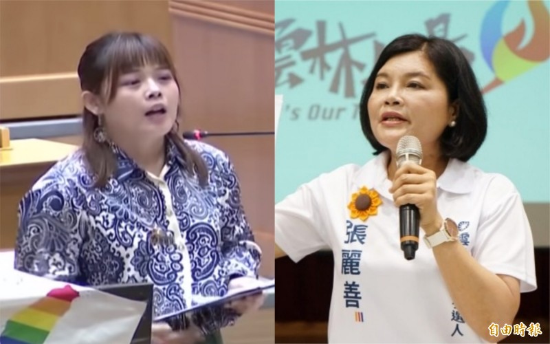 雲林縣議員廖郁賢（左）甚至在質詢縣長張麗善（右）性平教育問題時遭到消音。（報社合成／翻攝自雲林縣議會直播）