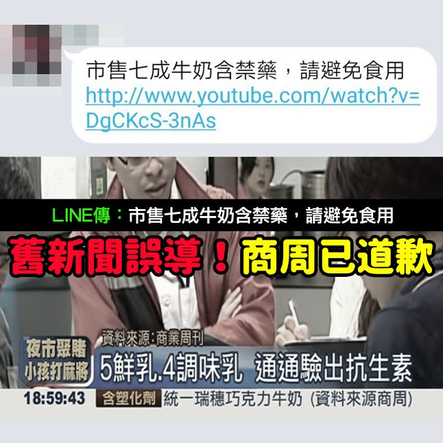 Mygopen》【假LINE】市售七成牛奶含禁藥新聞?2013錯誤新聞商周道歉