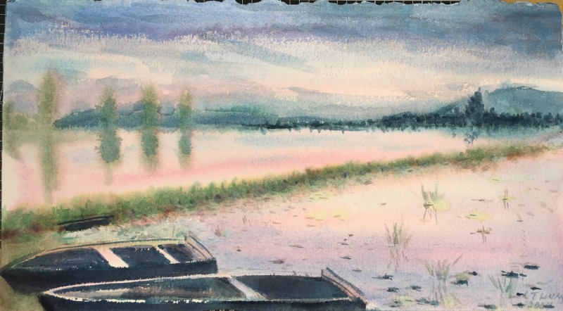 淡水河暮色是我侘寂畫展的主畫。（圖：作者提供）