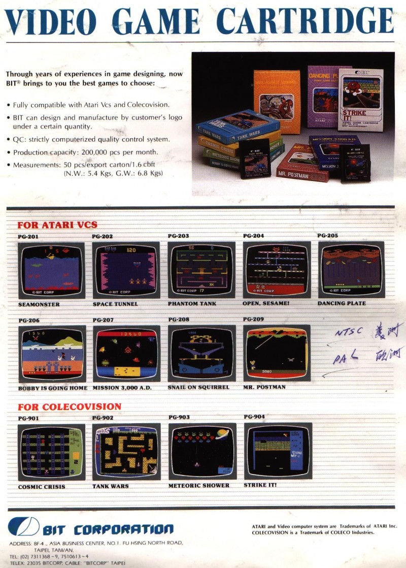 普澤的原創Atari 2600及ColecoVision遊戲外銷傳單。（圖片來源：網路）