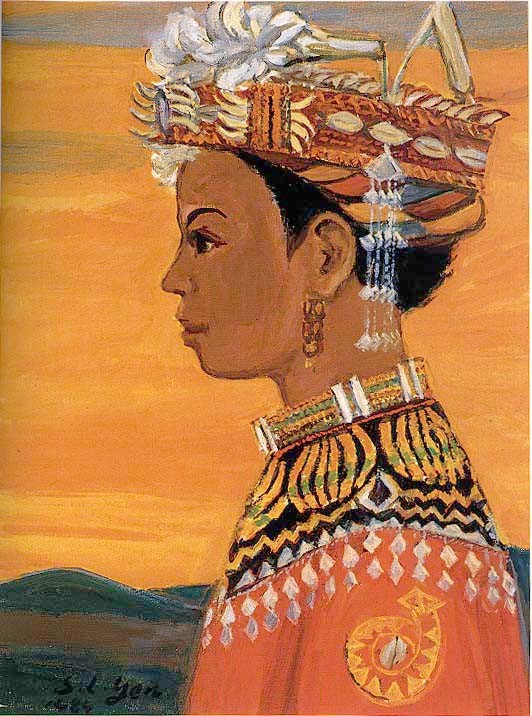 顏水龍，山地姑娘，1989年，畫布．油彩 55×46cm。（圖片來源：文化部《台灣網路美術館》網站）