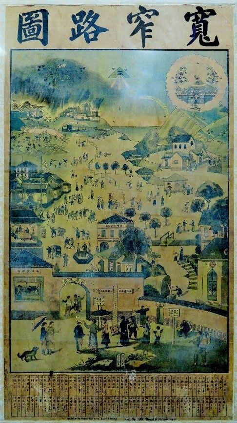 【圖 3】《寬窄路圖》圖中央上方為上帝之眼，左寬路，店家林立；右窄路，人煙稀少。20世紀初，臺灣基督長老教會歷史資料館藏。黃柏華攝。