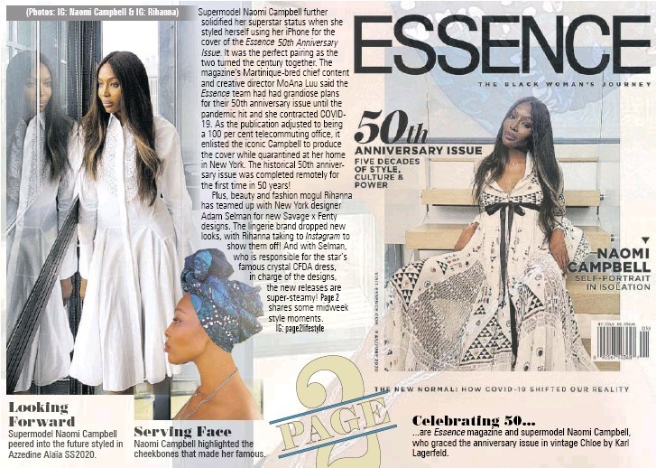Naomi Campbell在家裡用手機替Essence雜誌自拍了一期封面。（https://www.pressreader.com/）