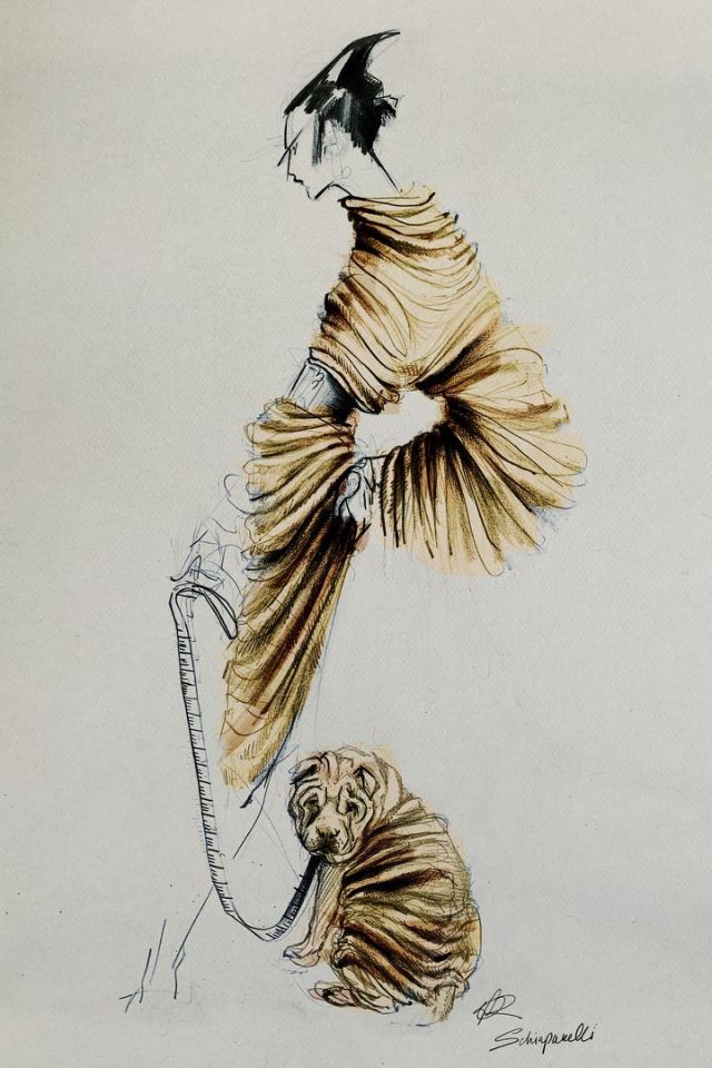 因疫情影響，Schiaparelli只展出了設計師的手稿，連實體都沒做。（圖：取自推特）