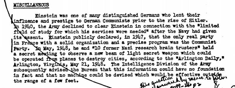 聯邦調查局檔案裡關於愛因斯坦最扯的陰謀論：他幫助創造死光槍，「可以裝在飛機上、毀掉一個城市」。（圖：網路）