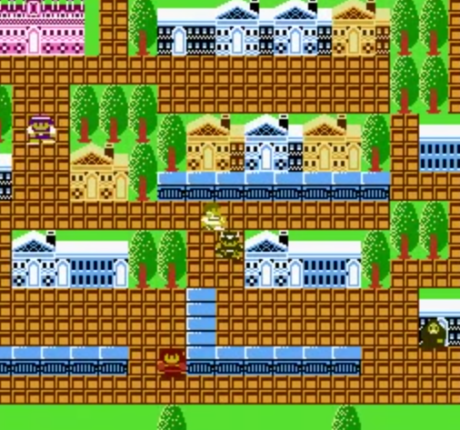 與大地圖一體的城鎮。但是可供進入的建築物設施或商店並沒有招牌標明，玩家只能一間間去試驗。（網路）