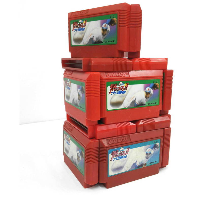 由於中古卡帶流通量太大，直至今日《燃燒野球》卡匣在日本網拍上依然經常是如圖示般「論斤出售」，完全沒有古董的架勢。（網路）