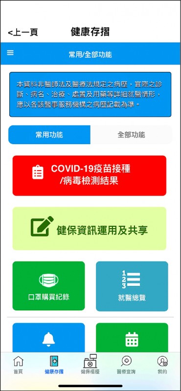 健保署針在疫情變化中，推出「健康存摺：COVID-19疫苗接種/病毒檢測結果」、「視訊診療」、「虛擬健保卡」等三大重要科技工具。
（圖為健保署提供）