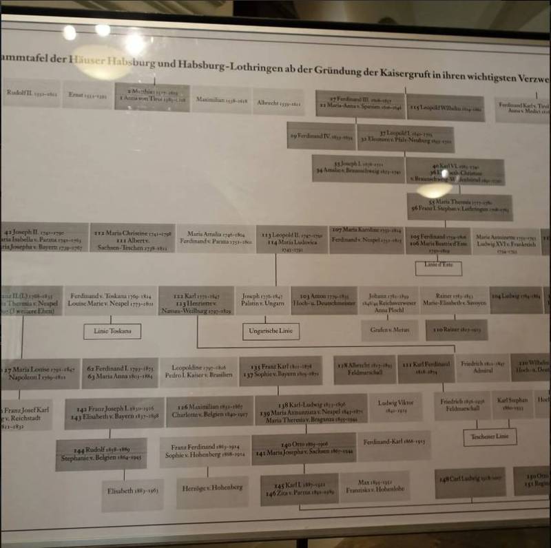 十七世紀起埋葬於此的哈布斯堡家族成員。（作者提供）