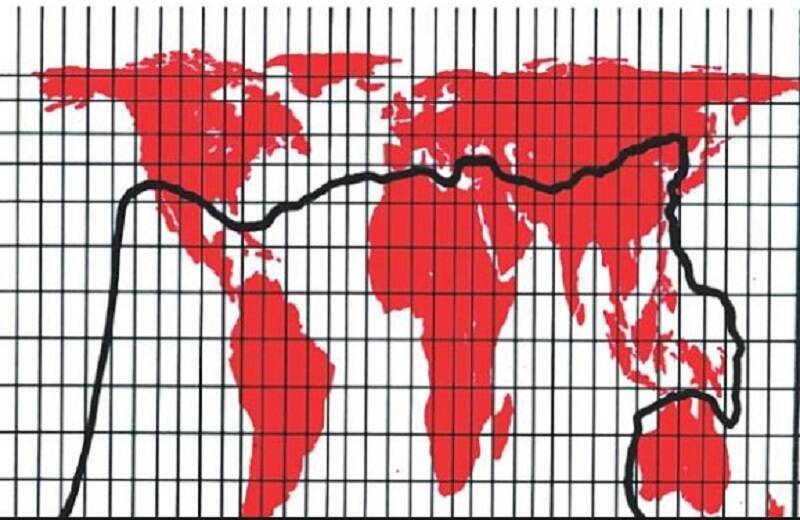 圖一：布蘭特線的全球南北分佈。（資料來源： North – South: A Program for Survival （The Brandt Report） 封面）