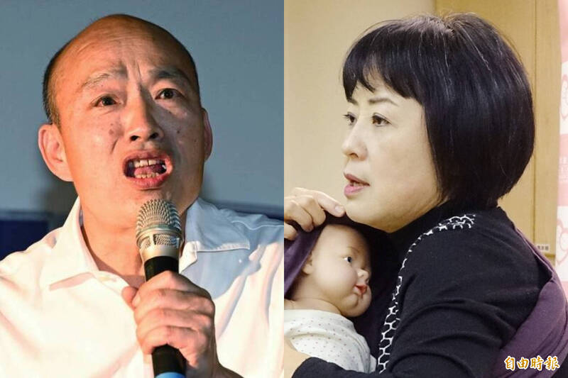 韓國瑜（左）為國民黨不分區立委第一名，相較於民進黨則是將靖娟基金會執行長林月琴（右）列為不分區第一名。（報社合成）