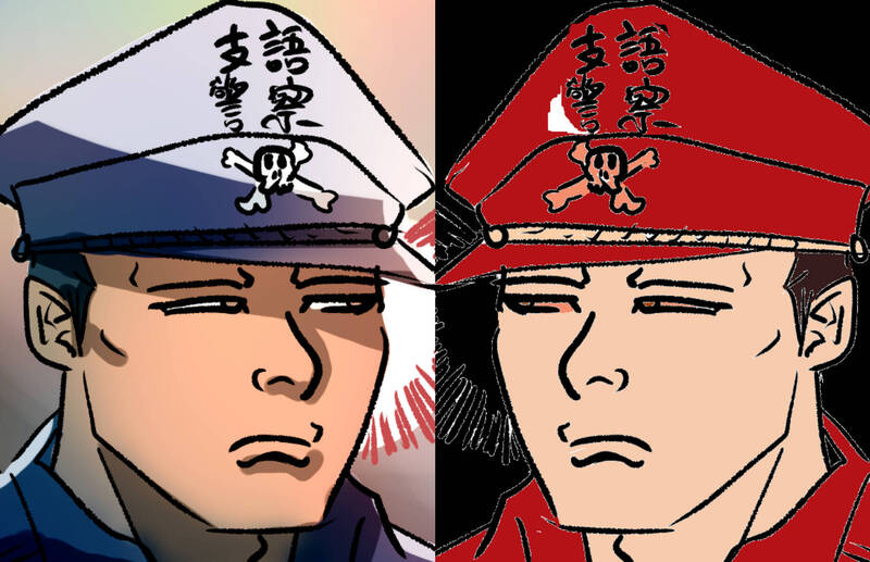 圖為網路上「支語警察」的梗圖。（報社合成／截圖自：PTT網頁）