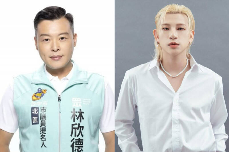 曾被民眾黨提名參選台中市議員的林欣德（左），近日跑到藝人「嘻小瓜」社群嘲諷他「男不男、女不女」。（翻攝自Threads）