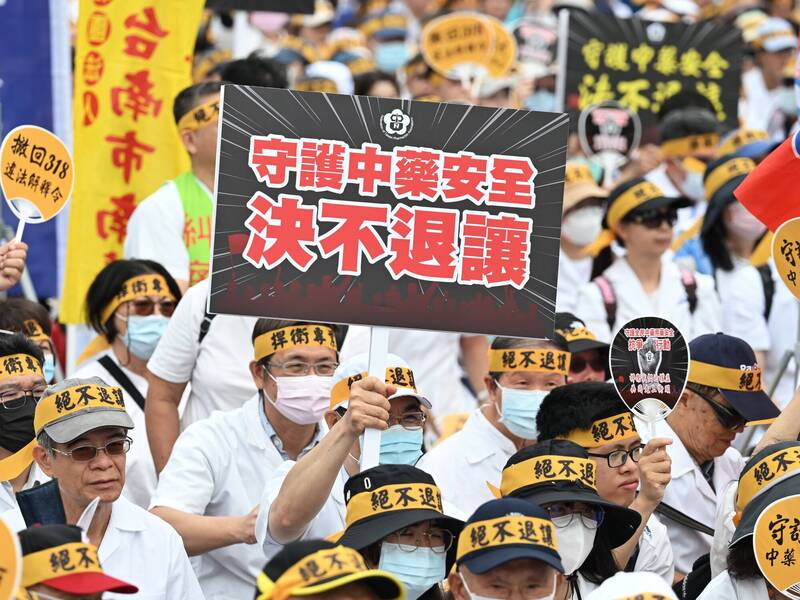 5月4日藥師團體走上凱道，抗議衛福部「318解釋令」，呼籲守護全民中西藥用藥安全。（資料照）