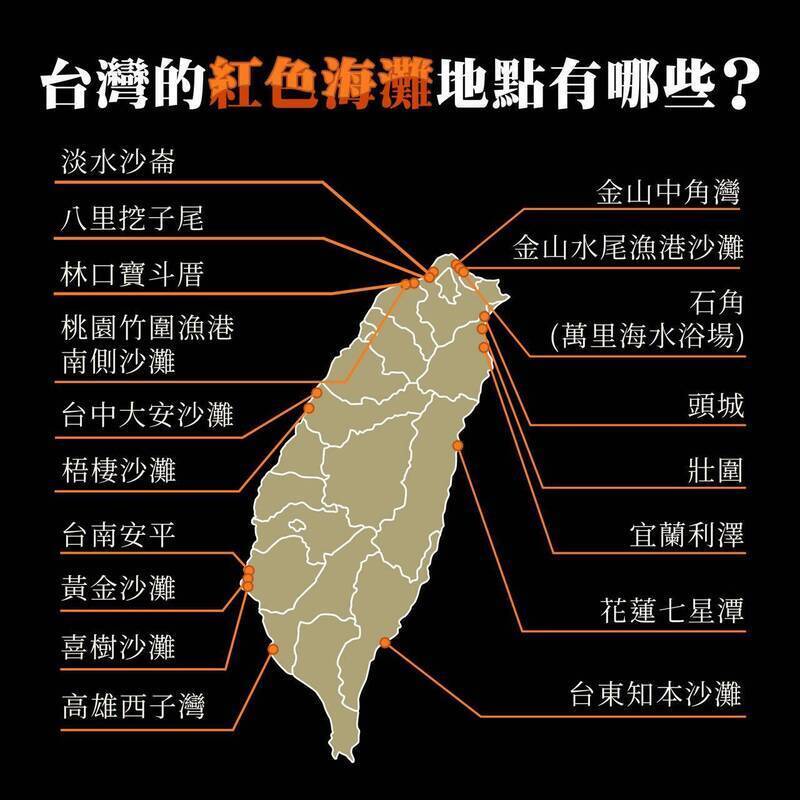 台灣的紅色海灘有哪些地點。（取自黑熊學院臉書）