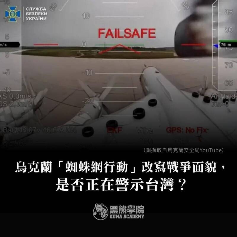 烏克蘭「蜘蛛網行動」改寫戰爭面貌 是否正在警示台灣?（取自貼文）