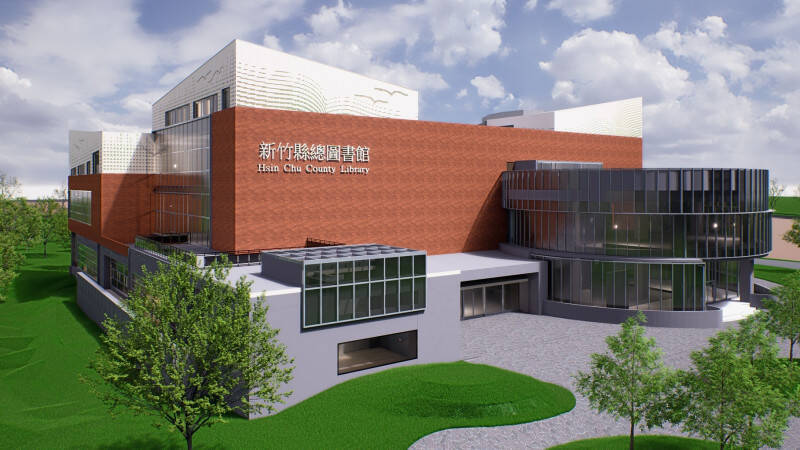 新竹縣立總圖書館金屬屋頂優化基本設計方案，由方案4「造型沖孔板」獲得最高票。（新竹縣文化局提供）