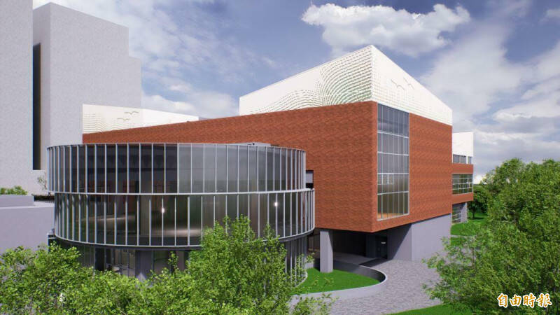 「造型沖孔板」造型的金屬外觀設計，結合新竹縣公共圖書館LOGO及書本意象作為整體設計發想概念。（資料照）