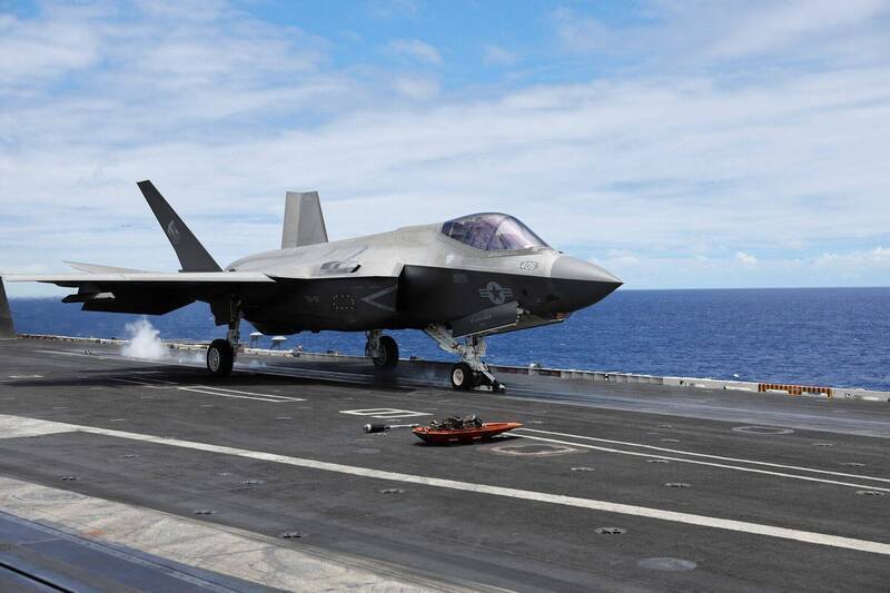 美軍F-35艦載機。（路透檔案照）