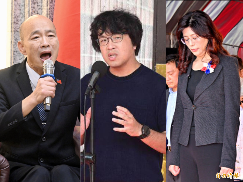 在民進黨立委沈伯洋（中）遭中共「跨境鎮壓」的威脅下，國民黨立委韓國瑜（左）保持沉默、國民黨主席鄭麗文（右）高調祭拜共諜。（資料照，本報合成）