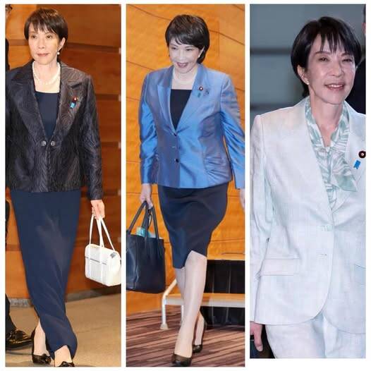 日相高市早苗的穿搭，引起國人關注。（取自貼文）
