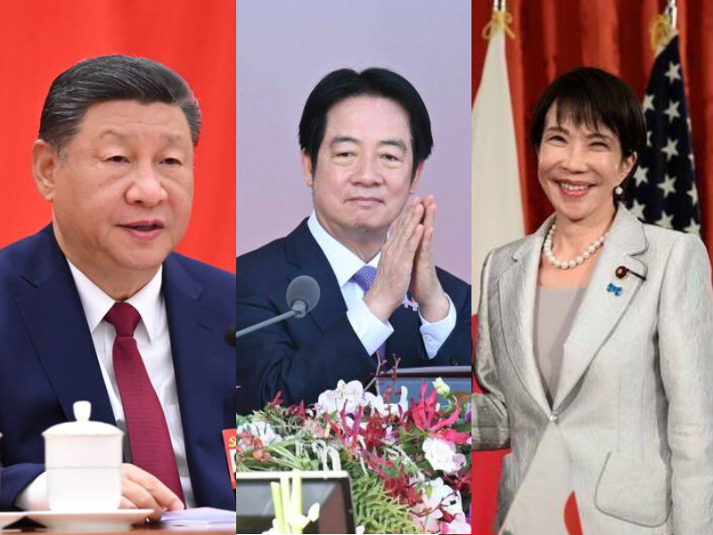 日本首相高市早苗（右）在國會談及的「臺灣有事」一說在日中臺三方引發強烈回應與戰略再計算。（歐新社、資料照、路透，本報合成）