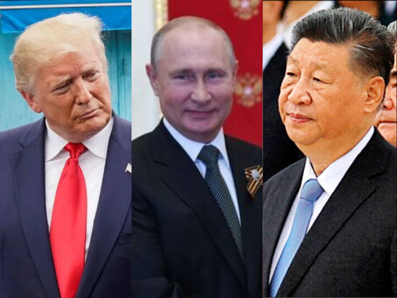 在美國總統川普（左）、俄羅斯總統普廷（中）、中國國家主席習近平（右）的世界裡，說話的目的從來不是說服你，而是強迫你接受他們定義的現實。（圖取自路透，本報合成）