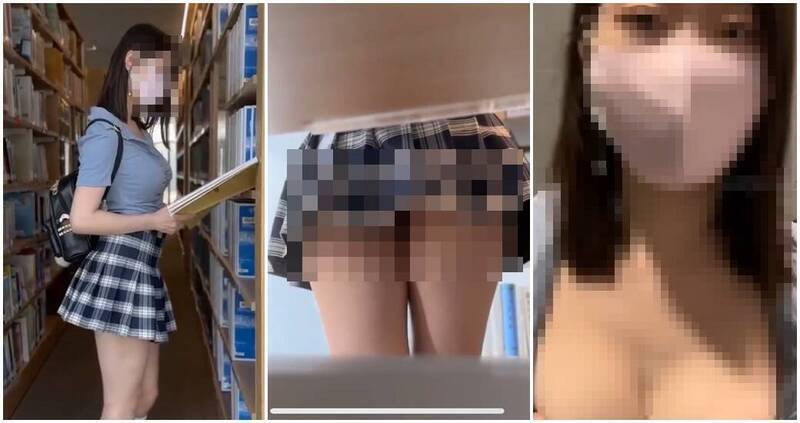 一名女網紅在高雄市立圖書館總圖拍付費解鎖「愛愛片」。（翻攝自X）