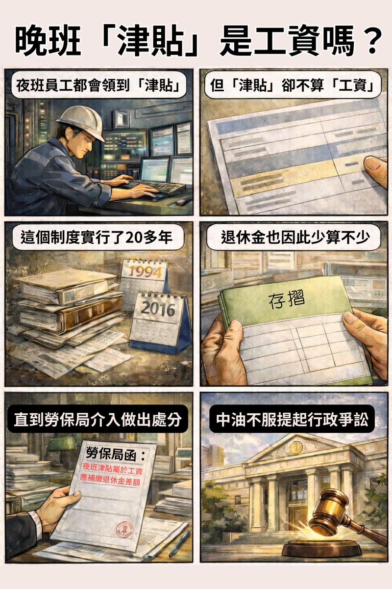 晚班「津貼」不算「工資」。（取自貼文）