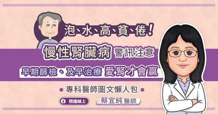 高雄市立旗津醫院院長蔡宜純醫師圖解慢性腎臟病篩檢及治療方針。（取自貼文）