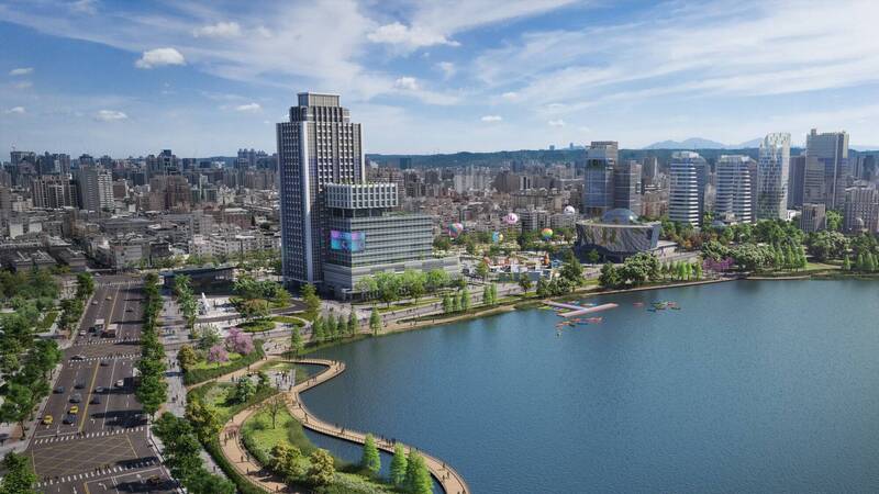 桃園市第二行政園區確定落腳中路，緊鄰桃園鐵路地下化中路車站；示意圖。（都發局提供）