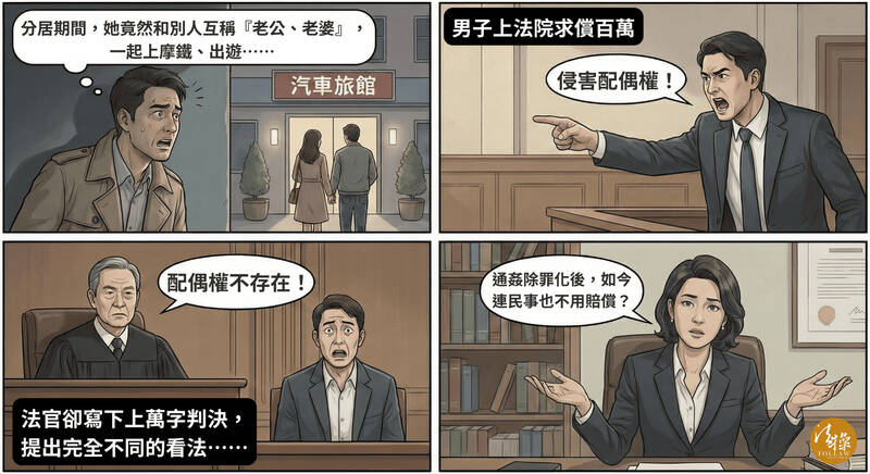 此案的法官認為，配偶權其實在民法上根本不存在，法律無法判斷兩人的感情問題。（取自貼文）