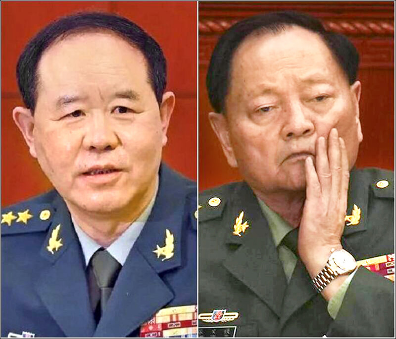 中央軍委副主席張又俠（右）、軍委委員劉振立（左）。（美聯社、圖擷取自微博）